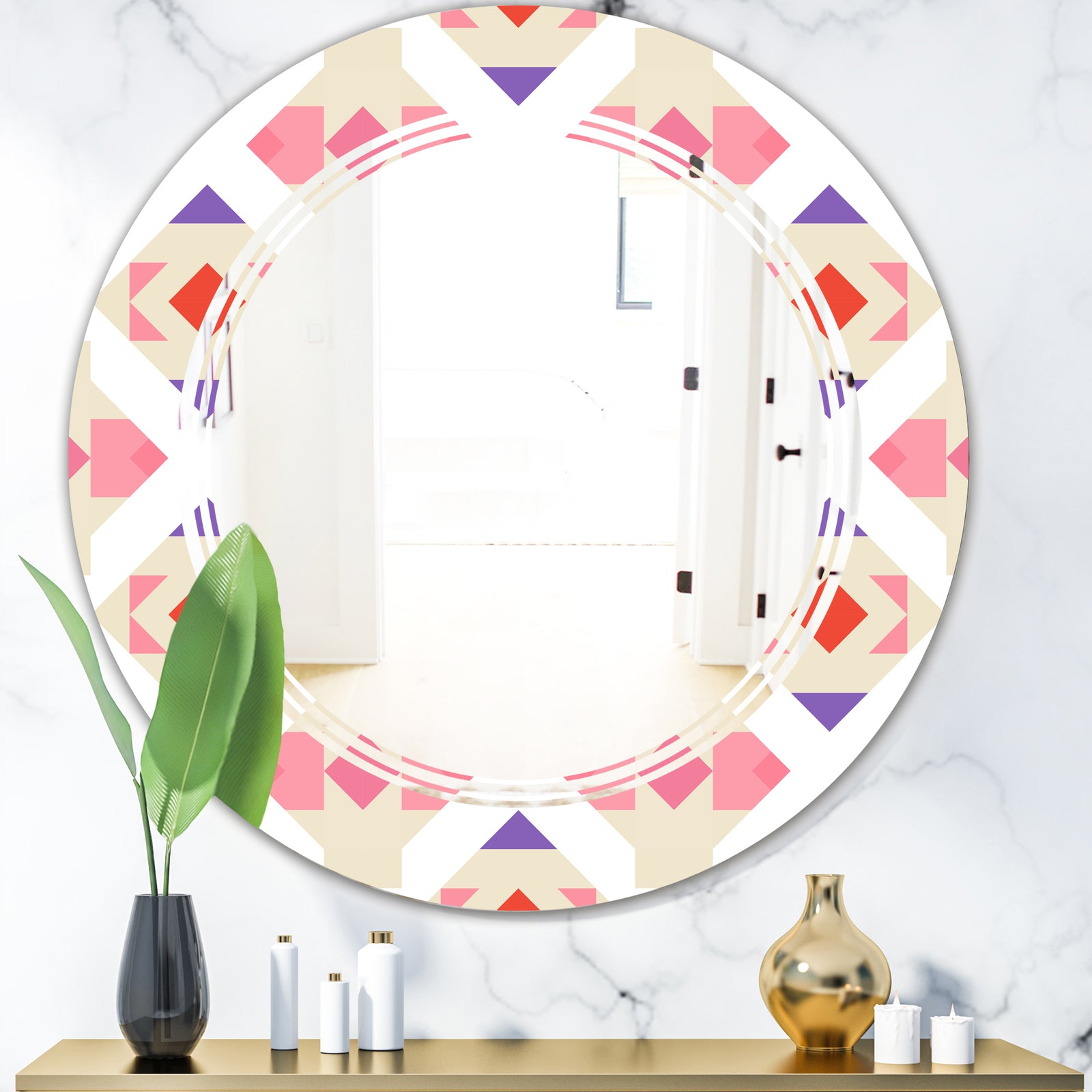 Triangular Retro Design VII - Modern Round or Oval Wall Mirror - Triple C