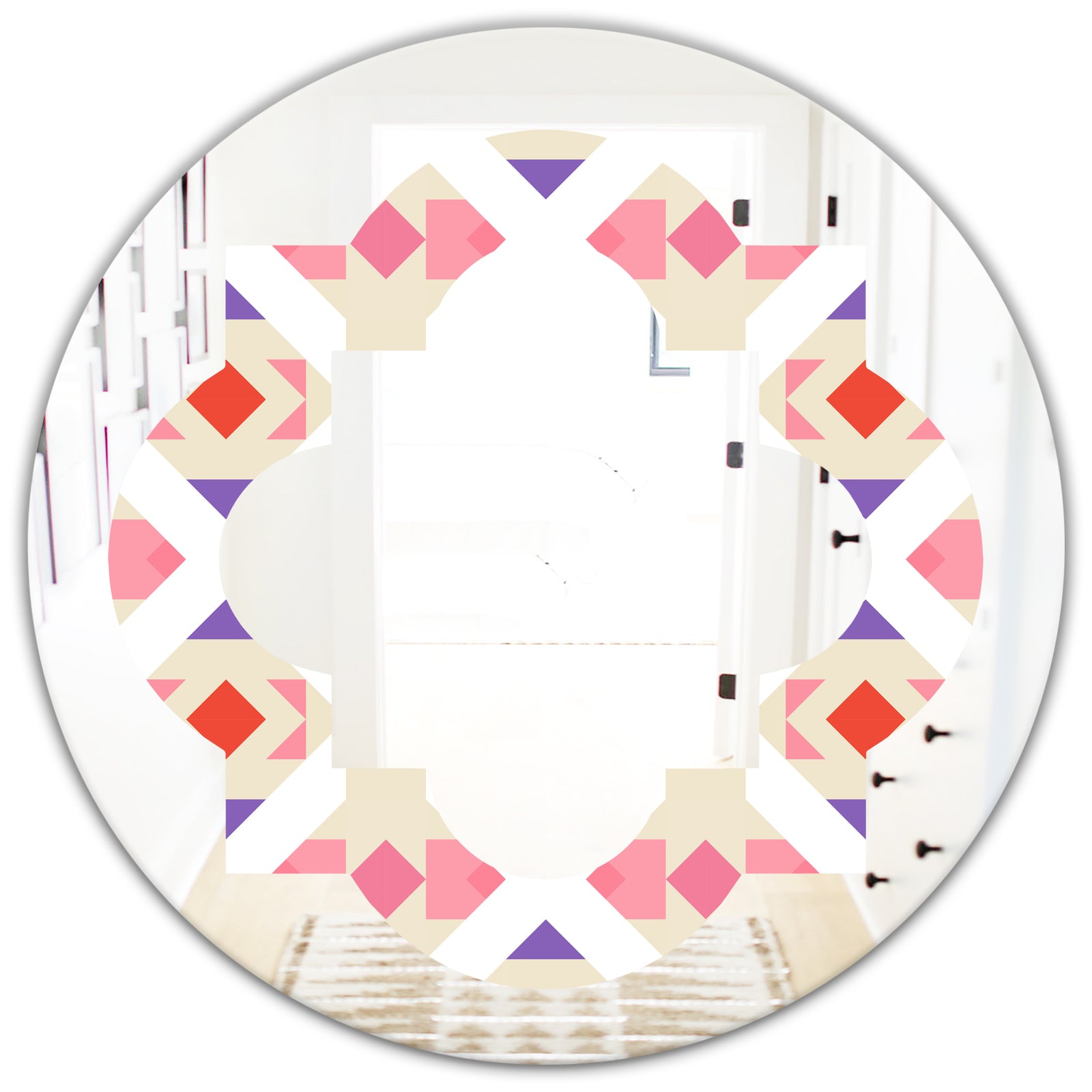 Triangular Retro Design VII - Modern Round or Oval Wall Mirror - Quatrefoil