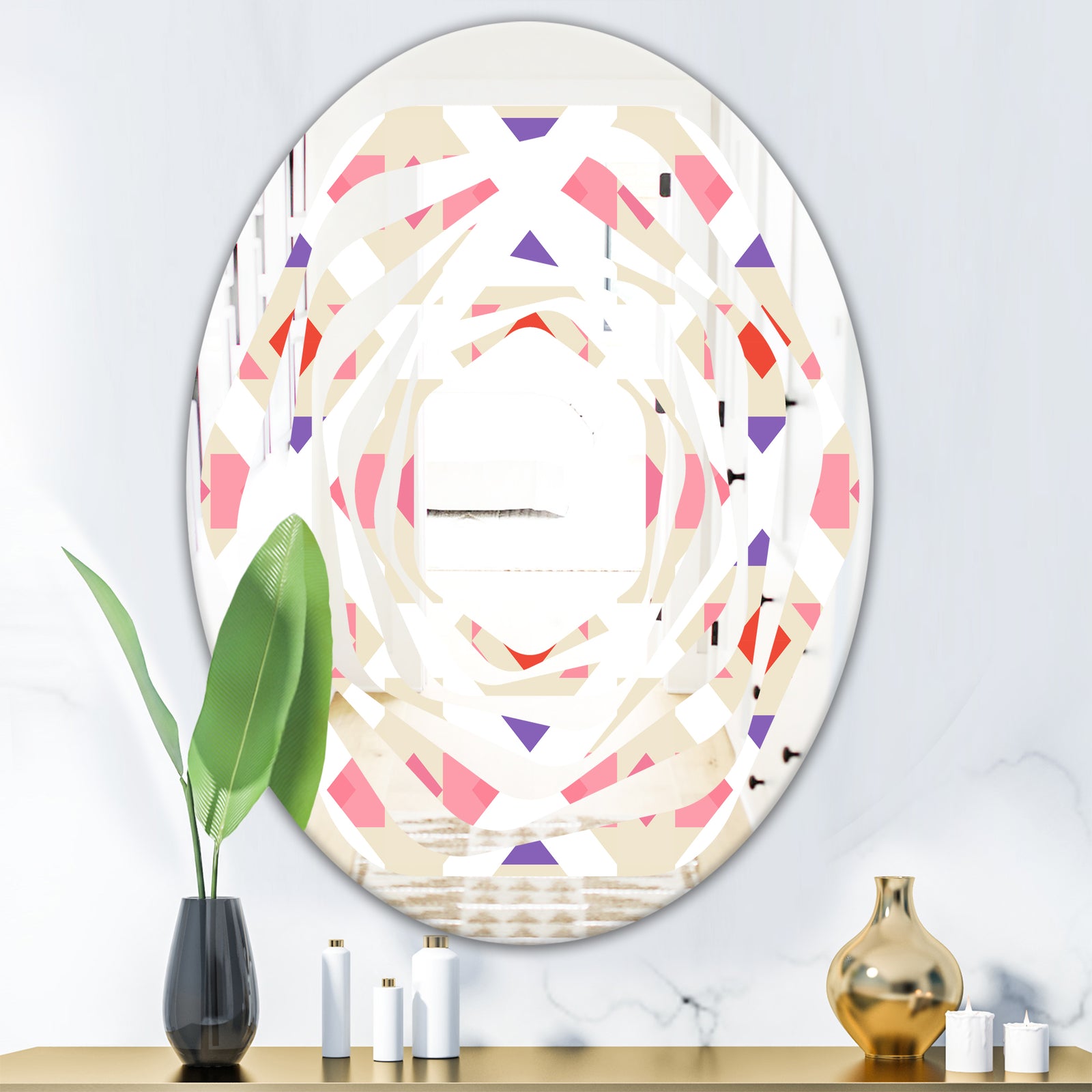 Triangular Retro Design VII - Modern Round or Oval Wall Mirror - Whirl