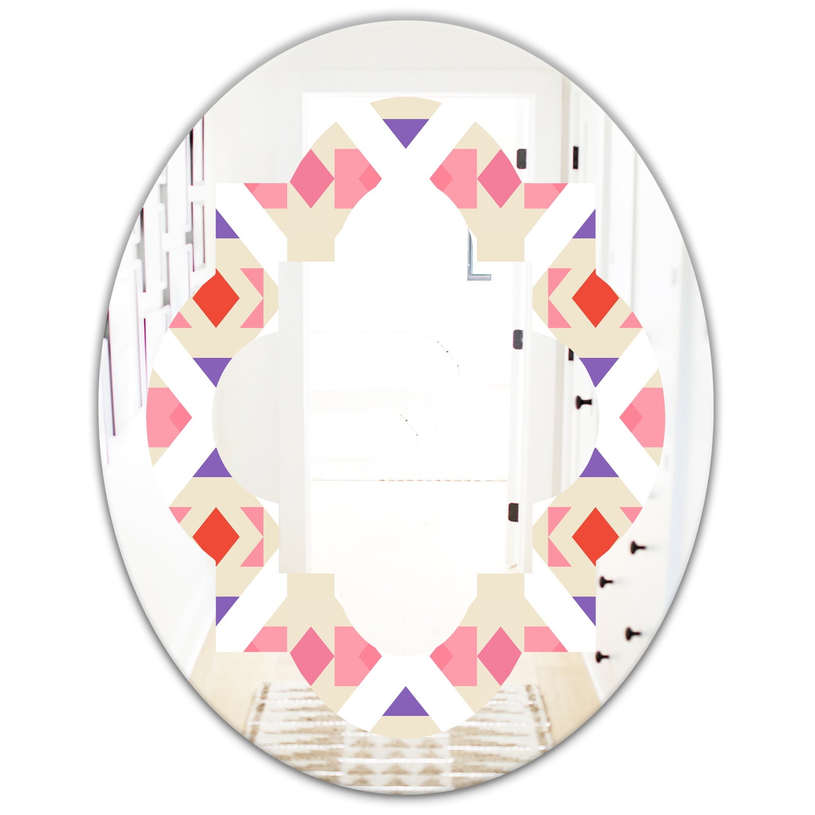 Triangular Retro Design VII - Modern Round or Oval Wall Mirror - Quatrefoil