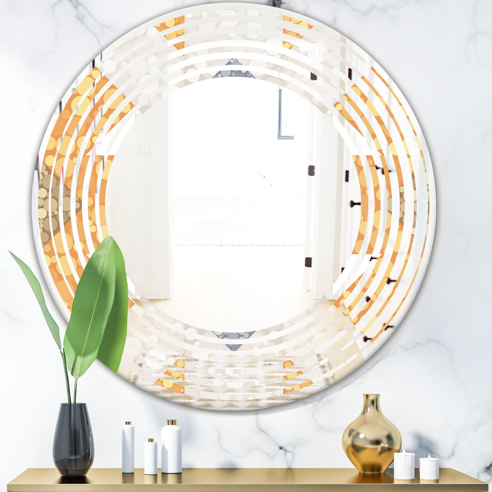 Geometric Retro Design I - Modern Round or Oval Wall Mirror - Wave