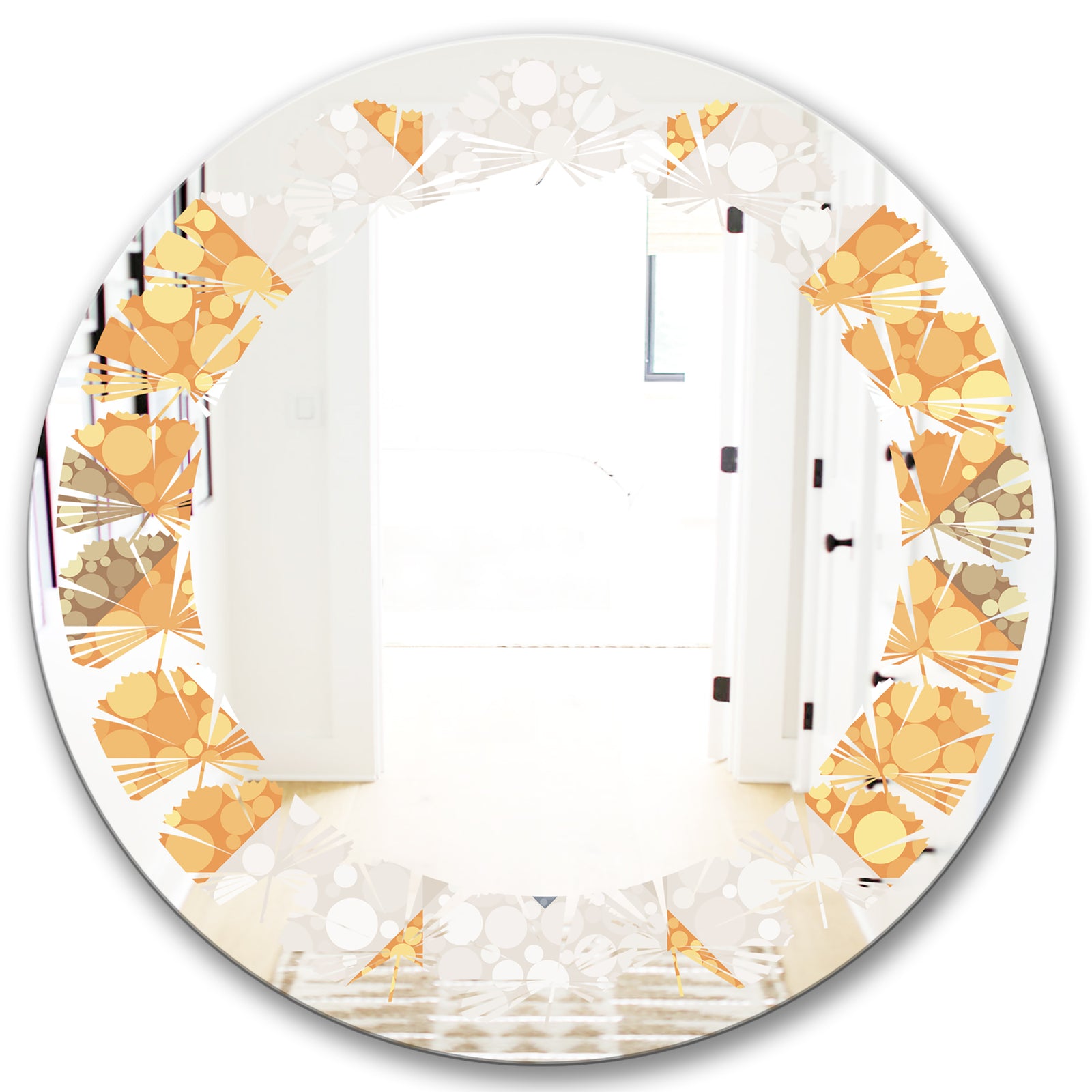 Geometric Retro Design I - Modern Round or Oval Wall Mirror - Leaves