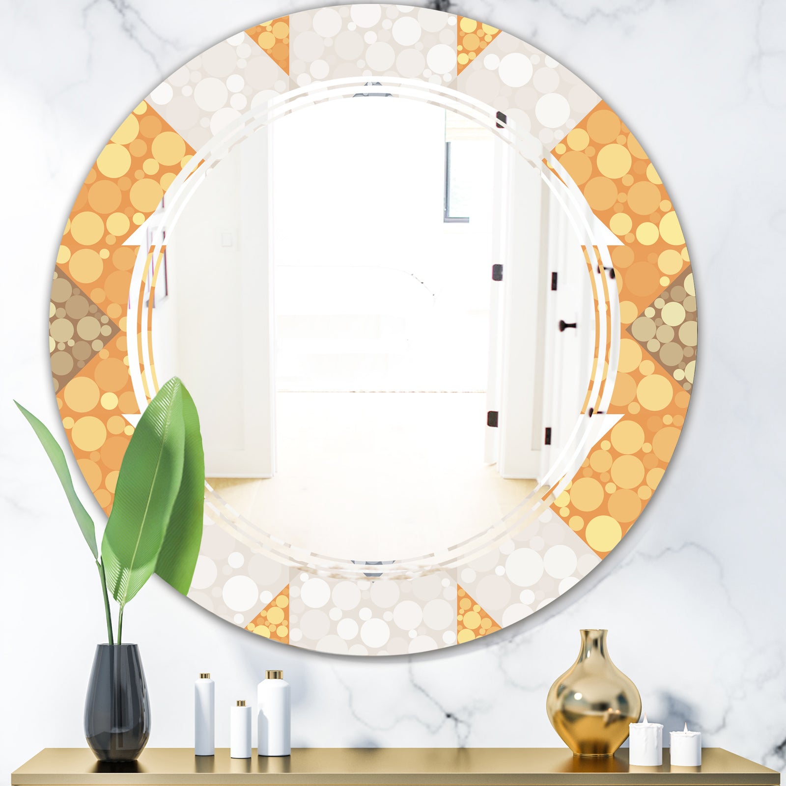 Geometric Retro Design I - Modern Round or Oval Wall Mirror - Triple C