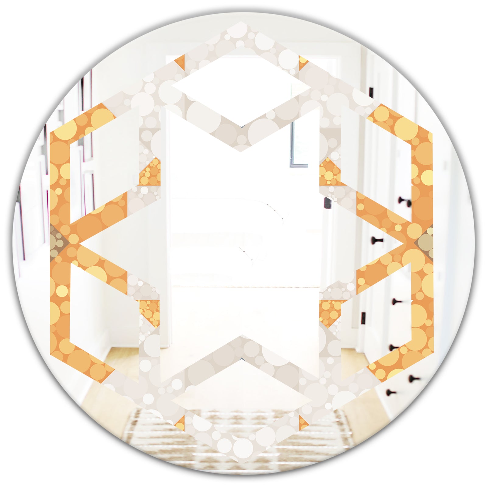 Geometric Retro Design I - Modern Round or Oval Wall Mirror - Hexagon Star