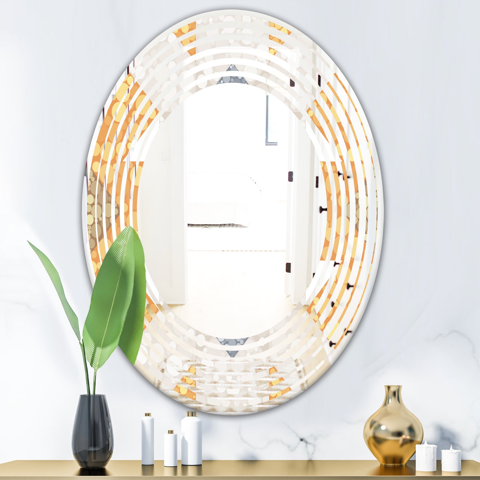 Geometric Retro Design I - Modern Round or Oval Wall Mirror - Wave