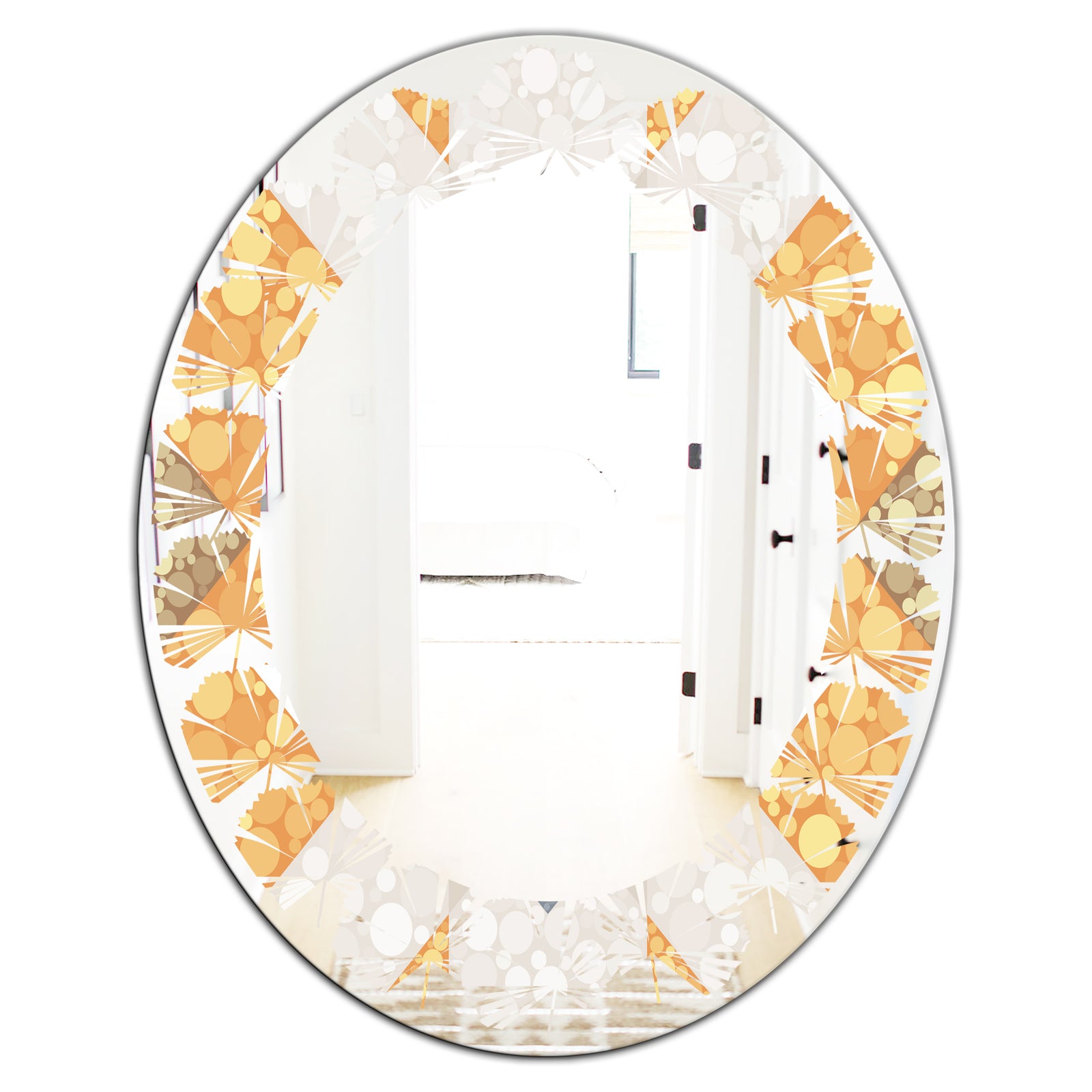 Geometric Retro Design I - Modern Round or Oval Wall Mirror - Leaves