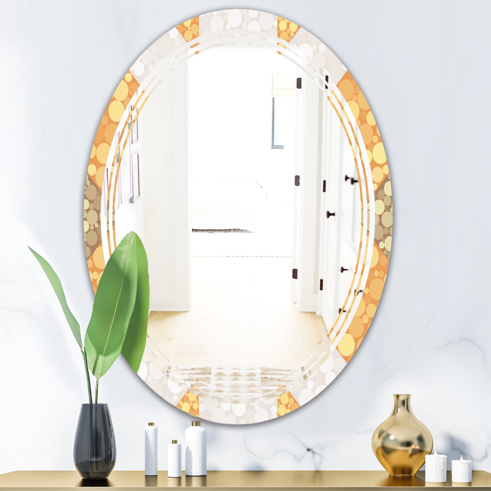 Geometric Retro Design I - Modern Round or Oval Wall Mirror - Triple C