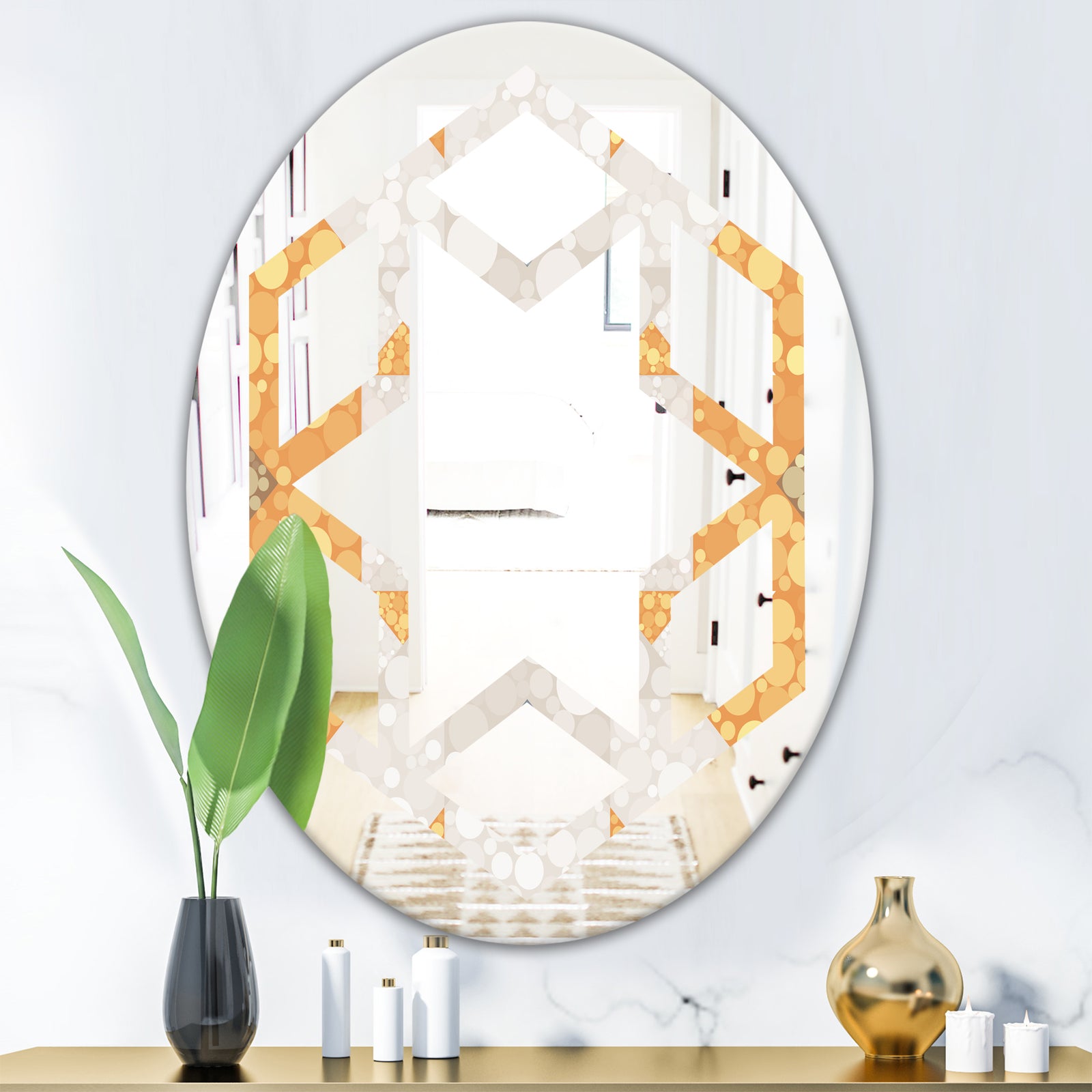 Geometric Retro Design I - Modern Round or Oval Wall Mirror - Hexagon Star