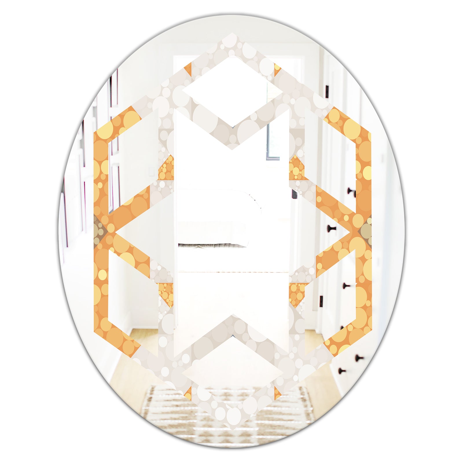 Geometric Retro Design I - Modern Round or Oval Wall Mirror - Hexagon Star