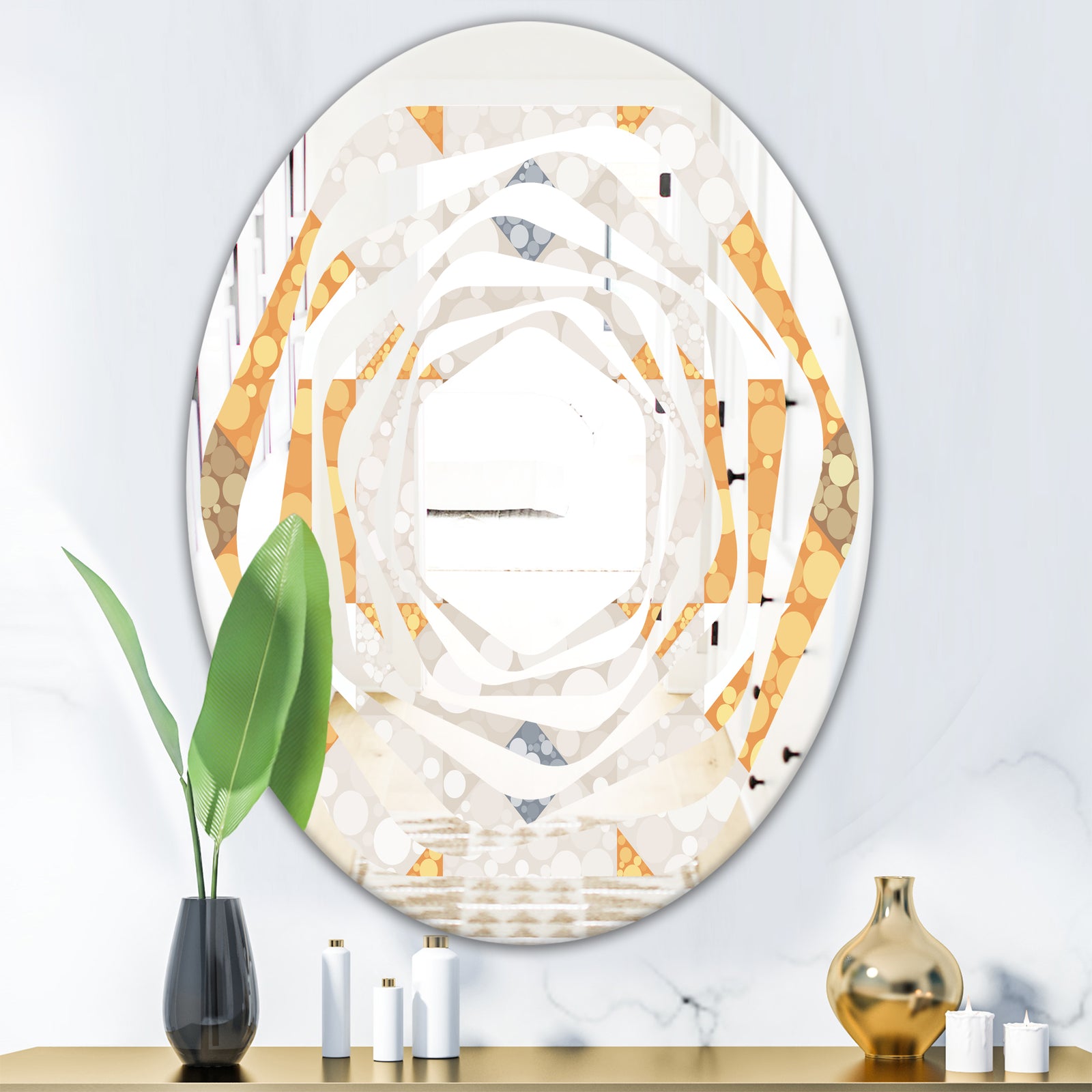 Geometric Retro Design I - Modern Round or Oval Wall Mirror - Whirl