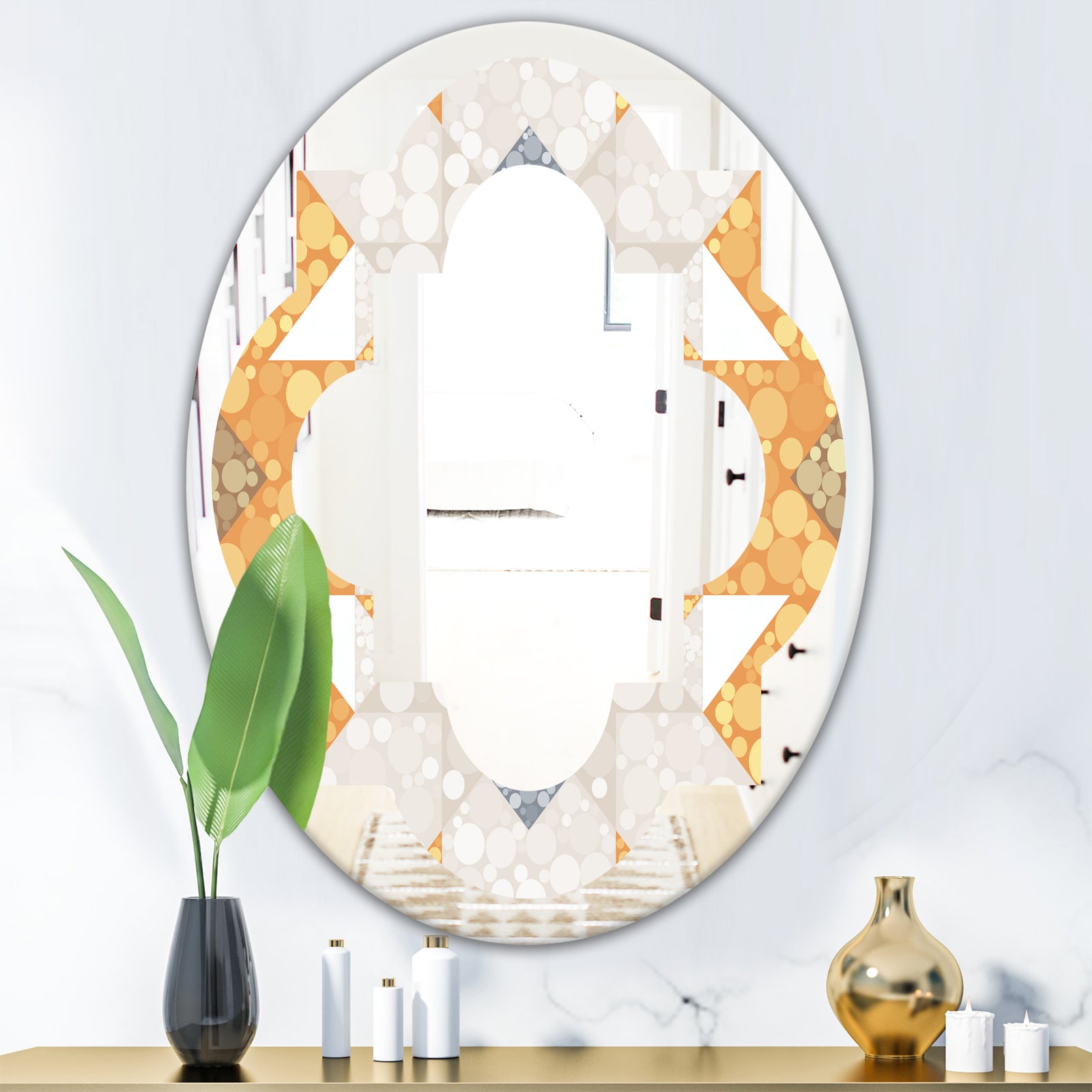 Geometric Retro Design I - Modern Round or Oval Wall Mirror - Quatrefoil