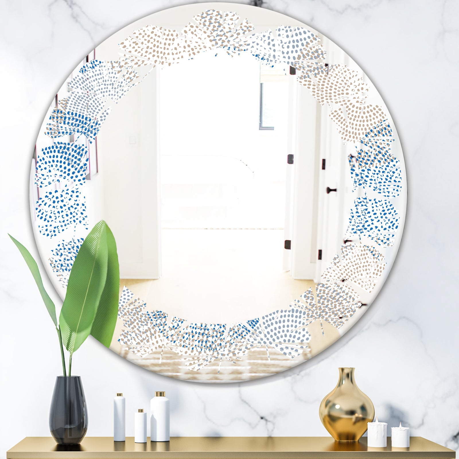 Abstract Retro Design I - Modern Round or Oval Wall Mirror - Leaves