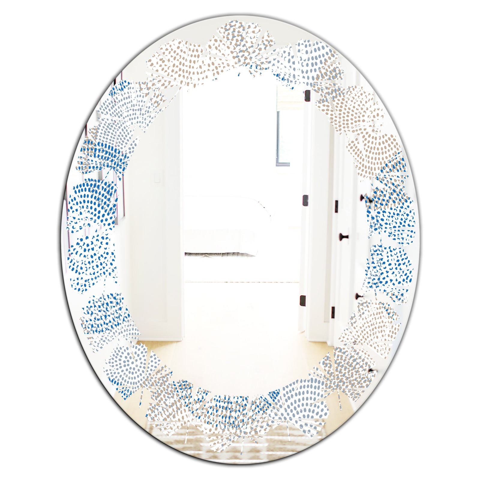 Abstract Retro Design I - Modern Round or Oval Wall Mirror - Leaves