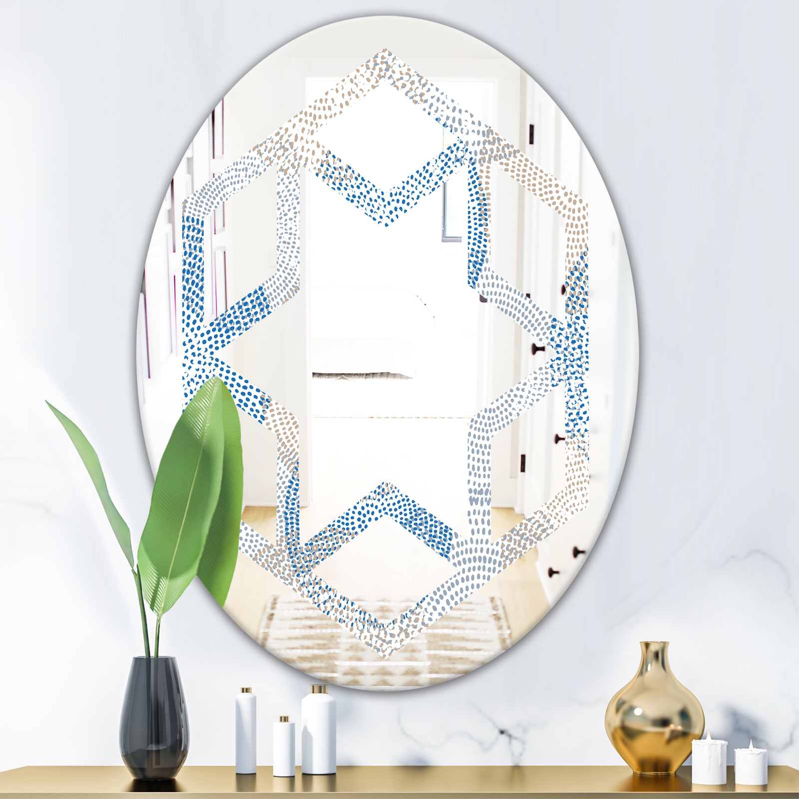 Abstract Retro Design I - Modern Round or Oval Wall Mirror - Hexagon Star