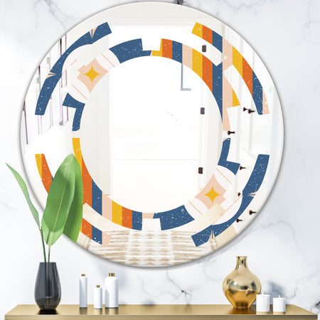 Retro Floral Pattern XI - Modern Round or Oval Wall Mirror - Space