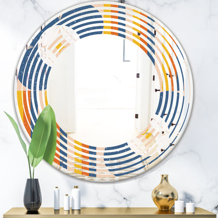 Retro Floral Pattern XI - Modern Round or Oval Wall Mirror - Wave