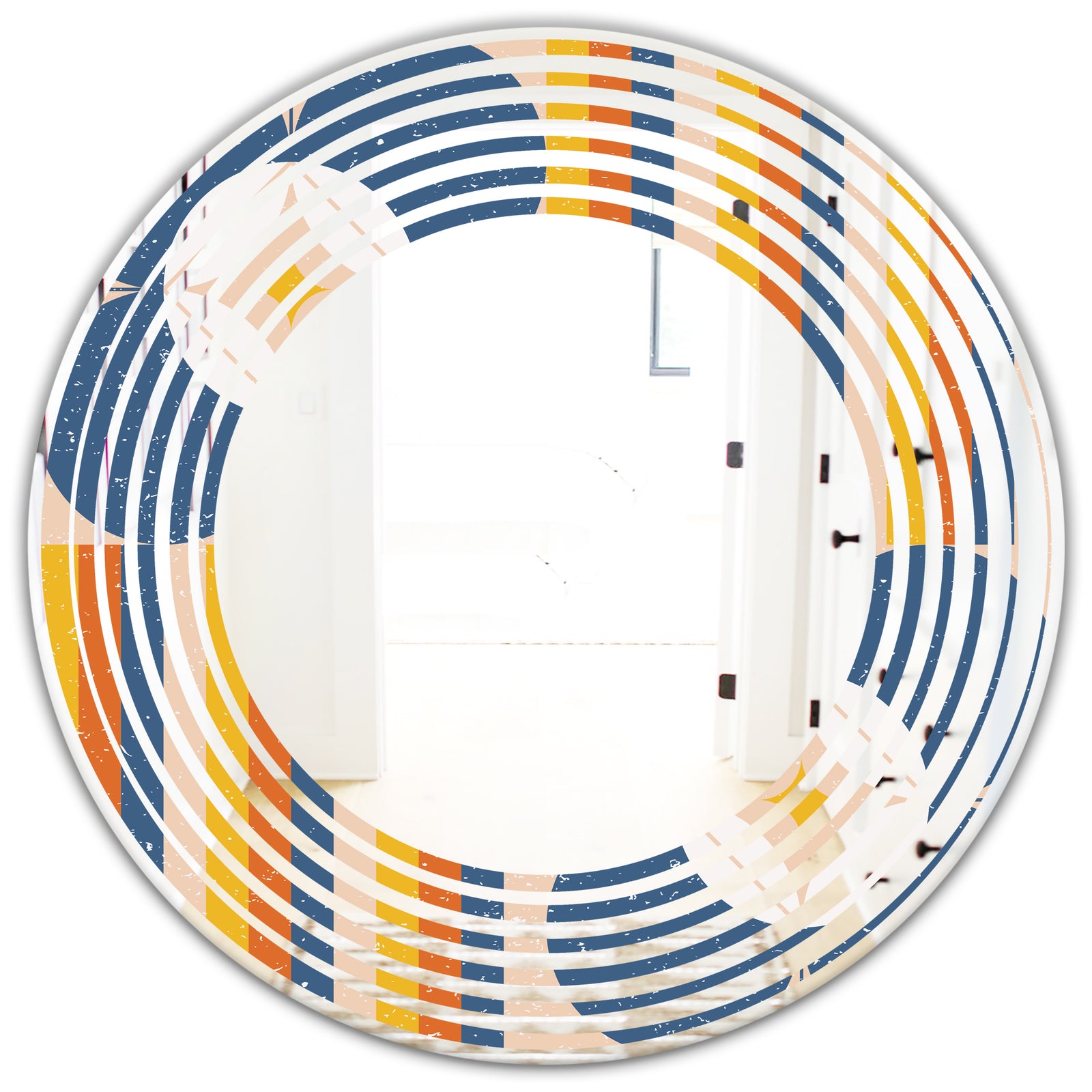 Retro Floral Pattern XI - Modern Round or Oval Wall Mirror - Wave