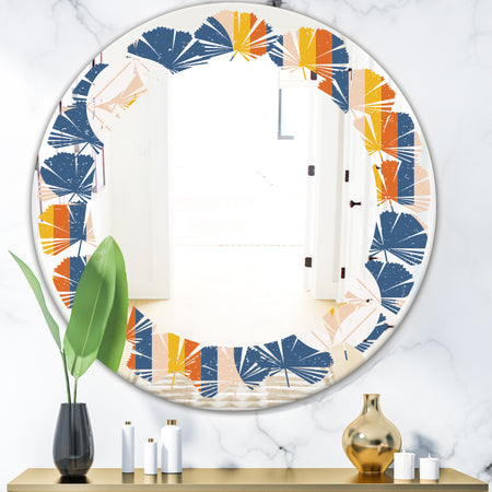 Retro Floral Pattern XI - Modern Round or Oval Wall Mirror - Leaves