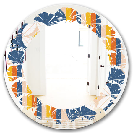 Retro Floral Pattern XI - Modern Round or Oval Wall Mirror - Leaves