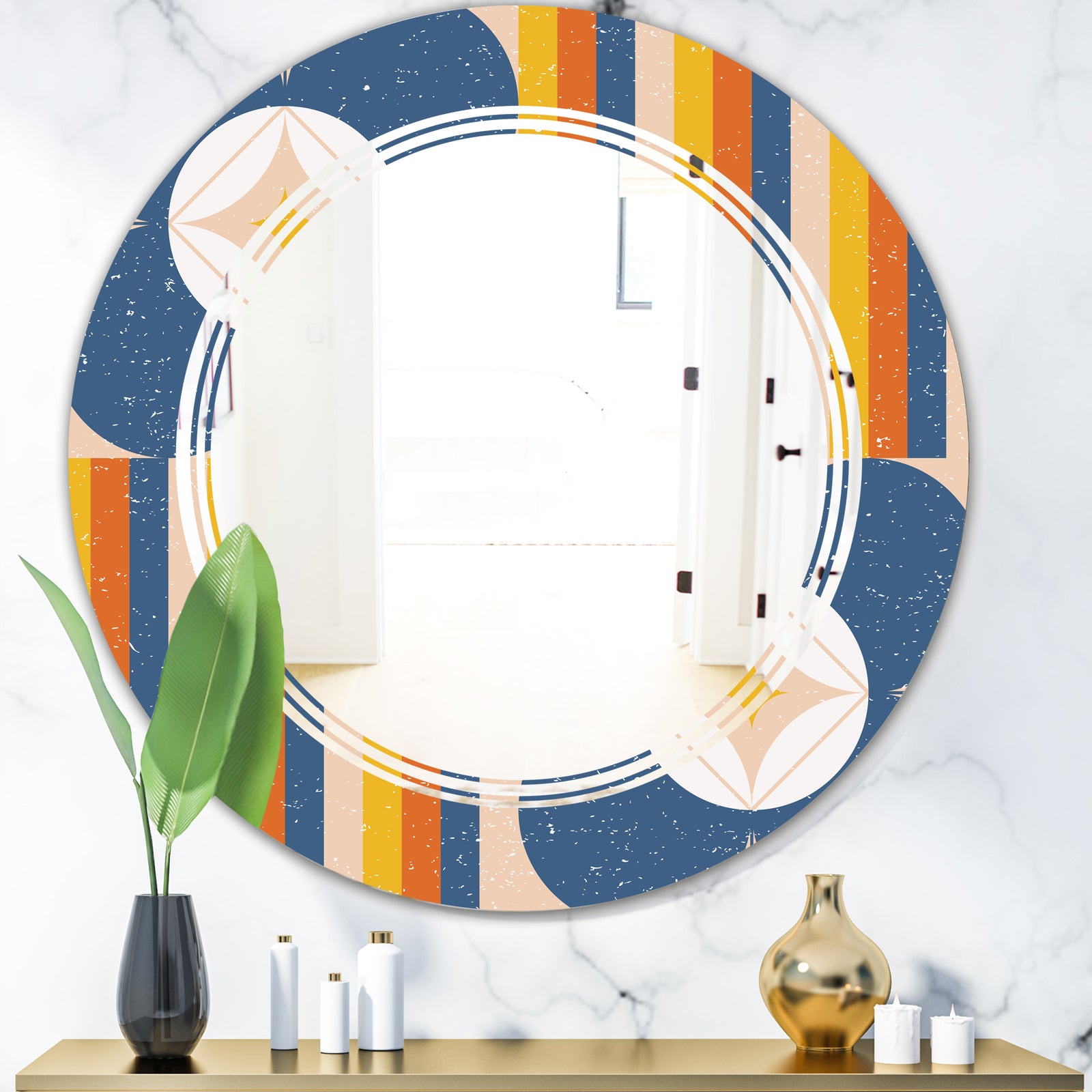 Retro Floral Pattern XI - Modern Round or Oval Wall Mirror - Triple C