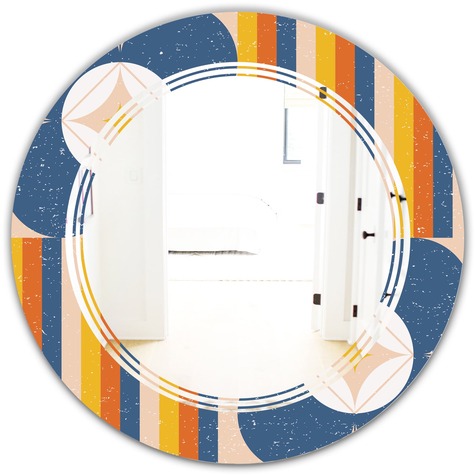 Retro Floral Pattern XI - Modern Round or Oval Wall Mirror - Triple C