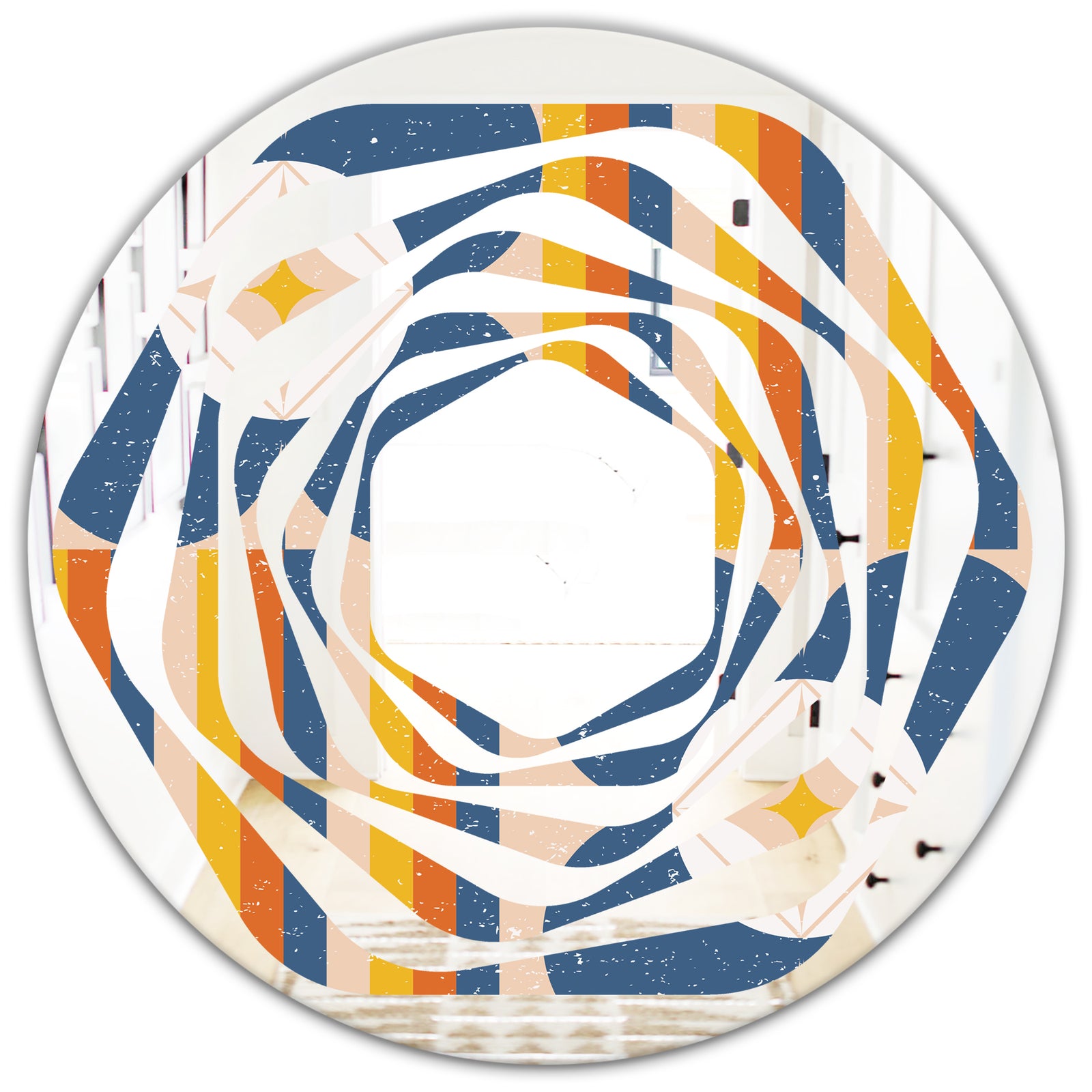Retro Floral Pattern XI - Modern Round or Oval Wall Mirror - Whirl