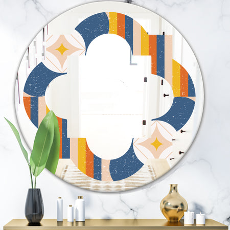 Retro Floral Pattern XI - Modern Round or Oval Wall Mirror - Quatrefoil