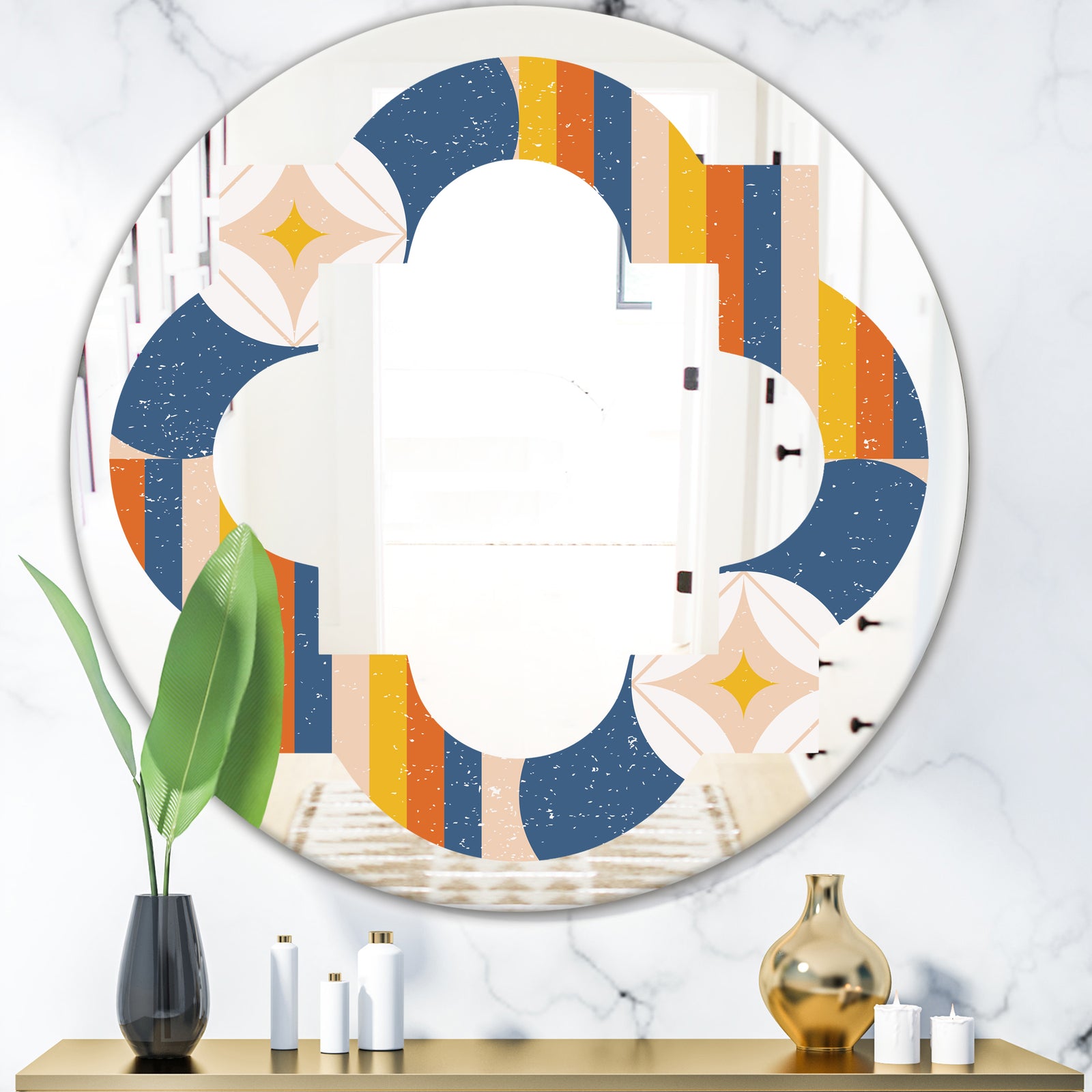 Retro Floral Pattern XI - Modern Round or Oval Wall Mirror - Quatrefoil