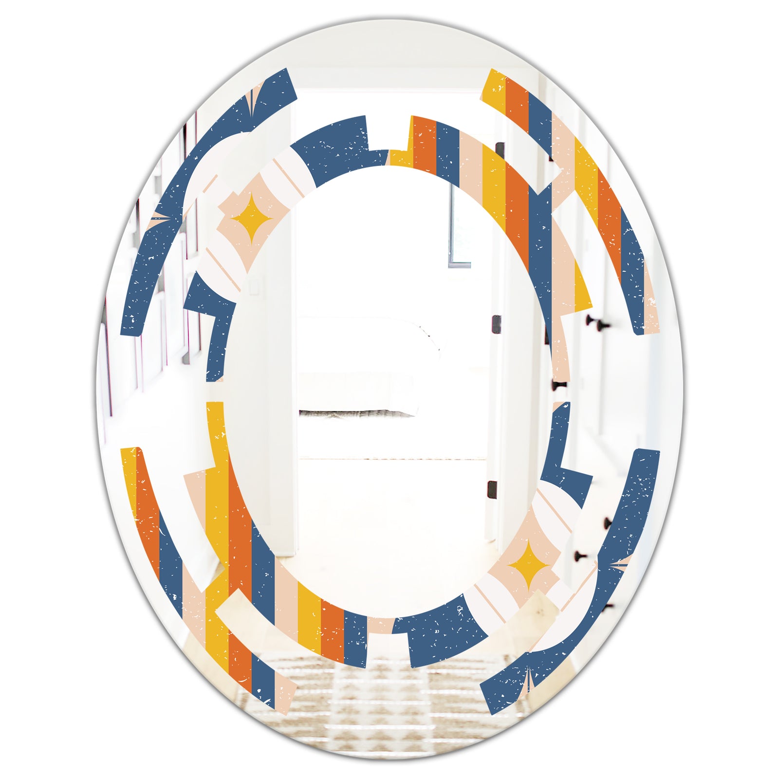 Retro Floral Pattern XI - Modern Round or Oval Wall Mirror - Space