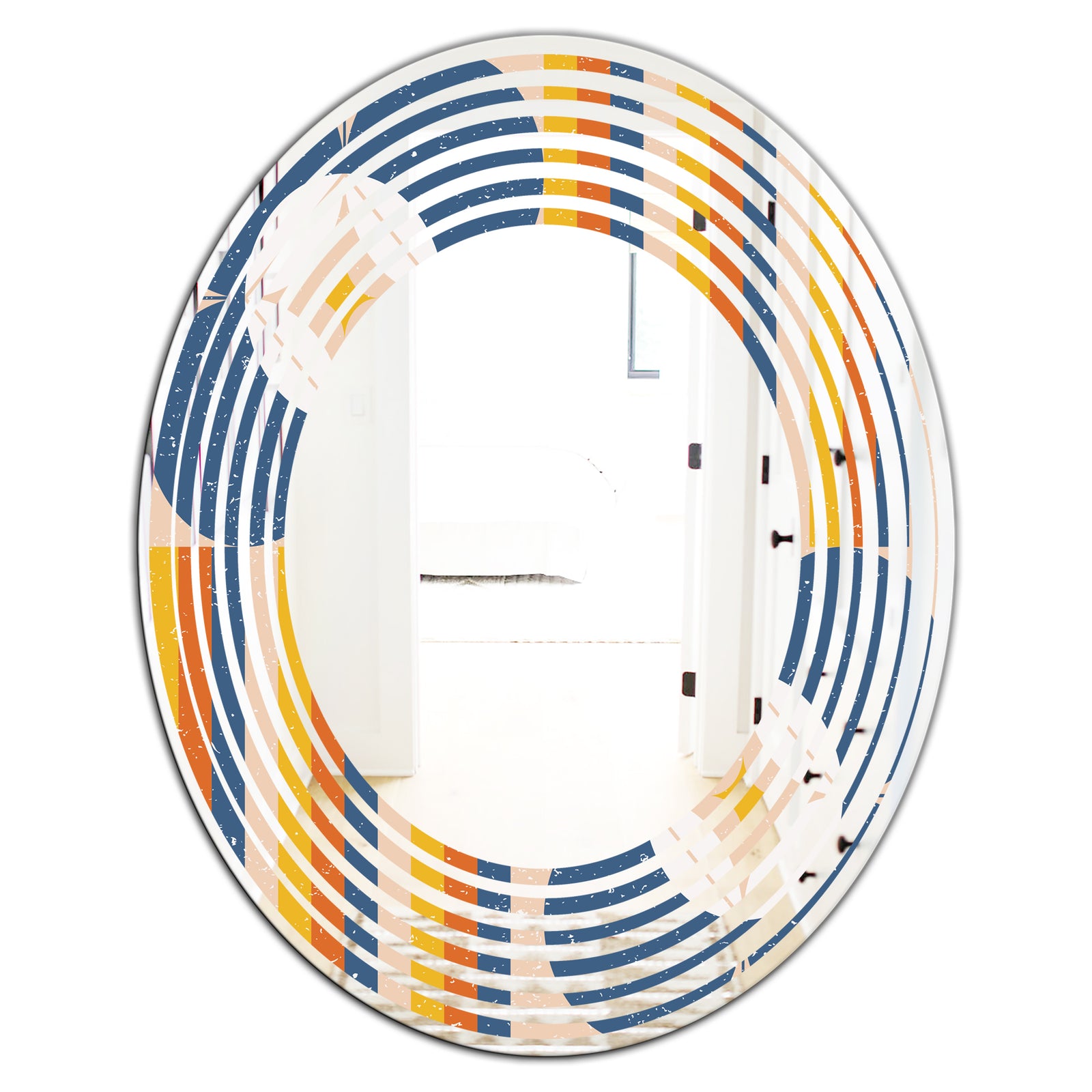 Retro Floral Pattern XI - Modern Round or Oval Wall Mirror - Wave