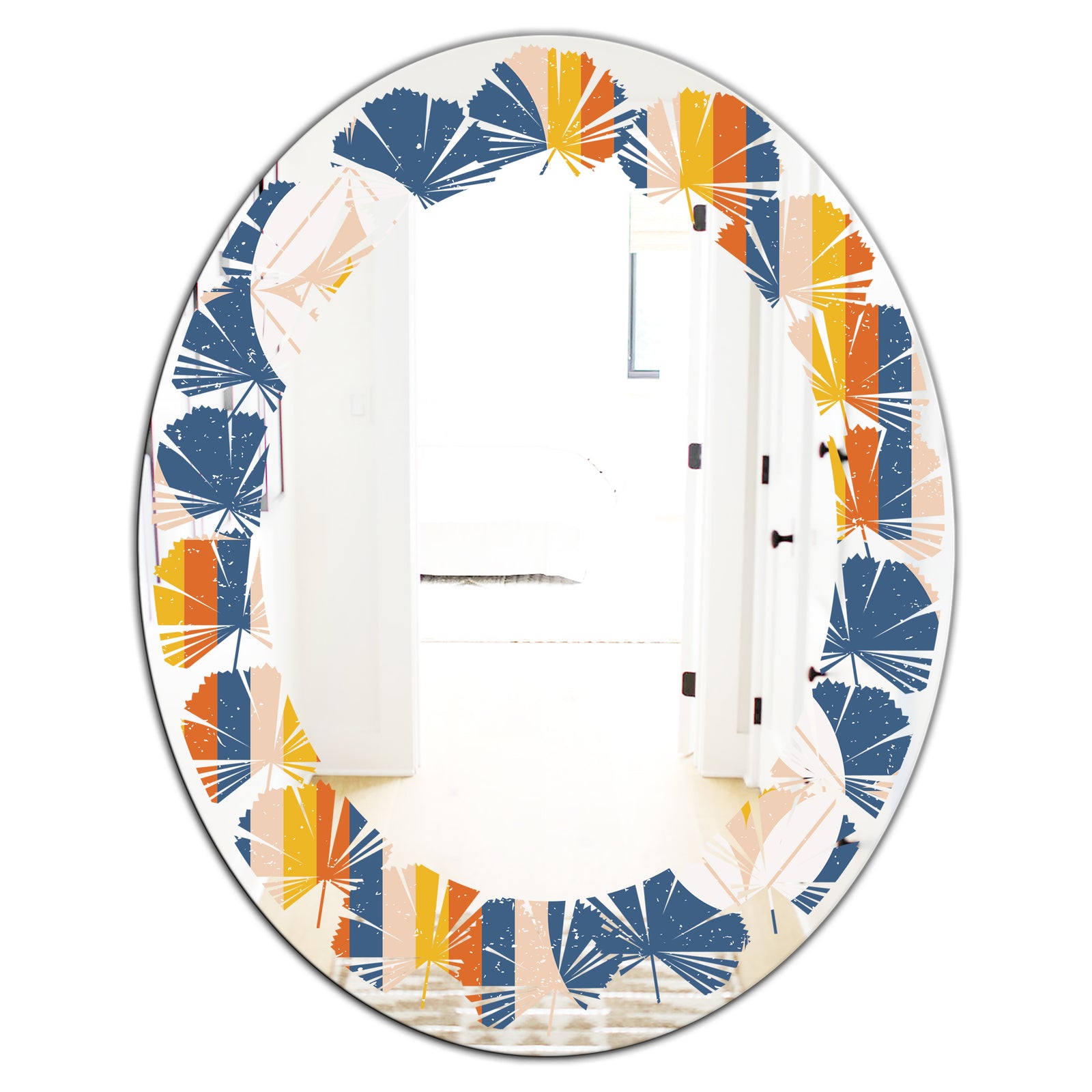Retro Floral Pattern XI - Modern Round or Oval Wall Mirror - Leaves