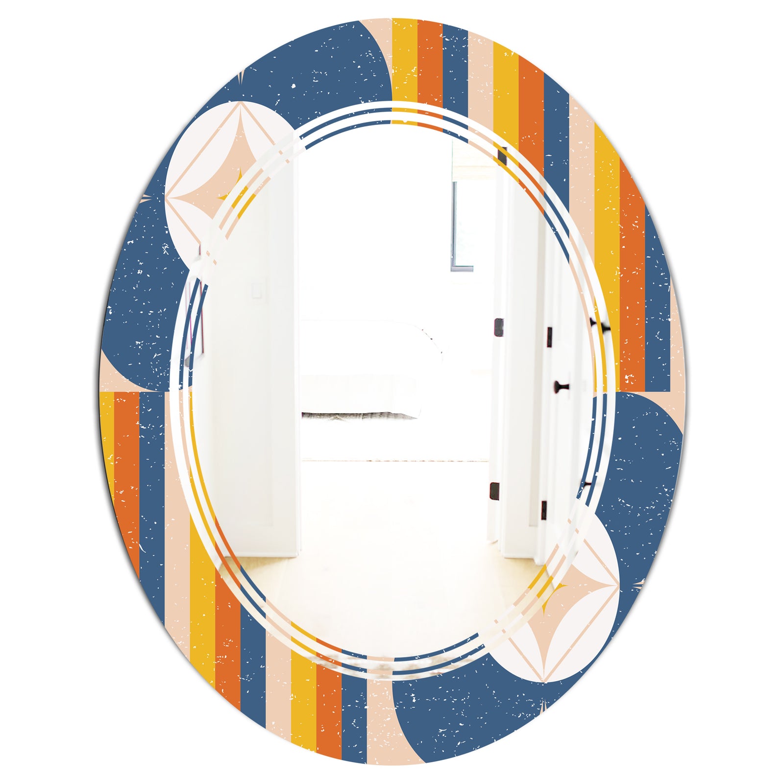 Retro Floral Pattern XI - Modern Round or Oval Wall Mirror - Triple C