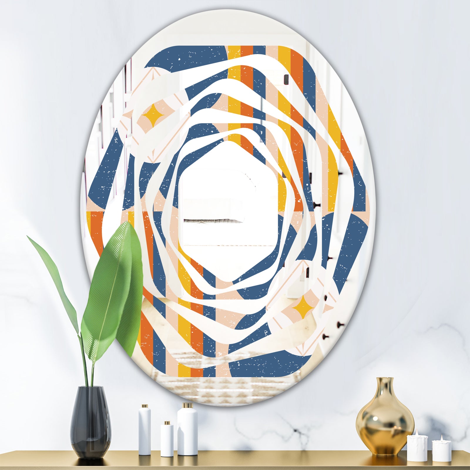 Retro Floral Pattern XI - Modern Round or Oval Wall Mirror - Whirl