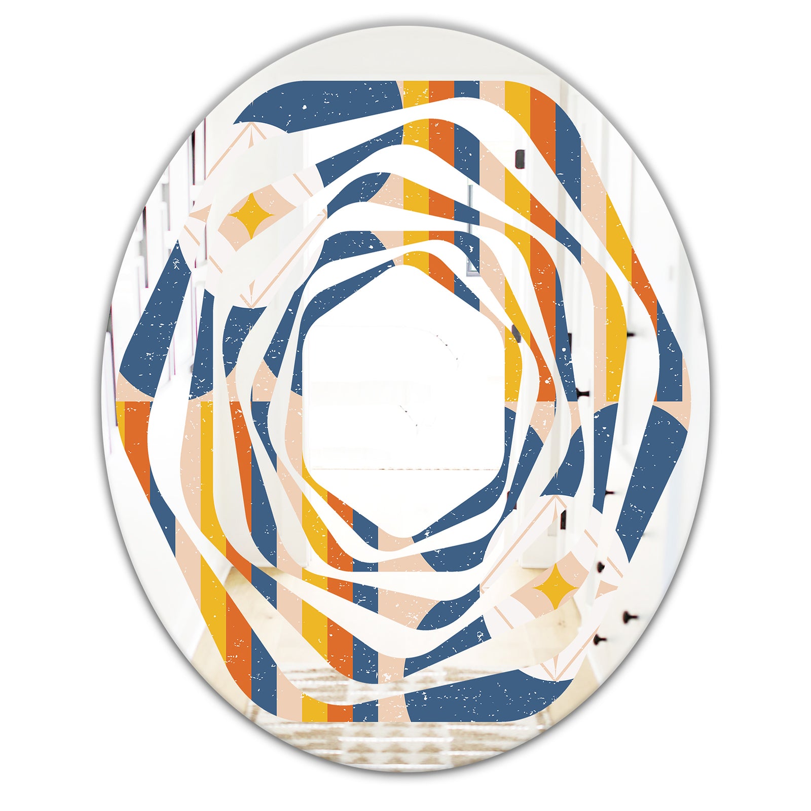 Retro Floral Pattern XI - Modern Round or Oval Wall Mirror - Whirl