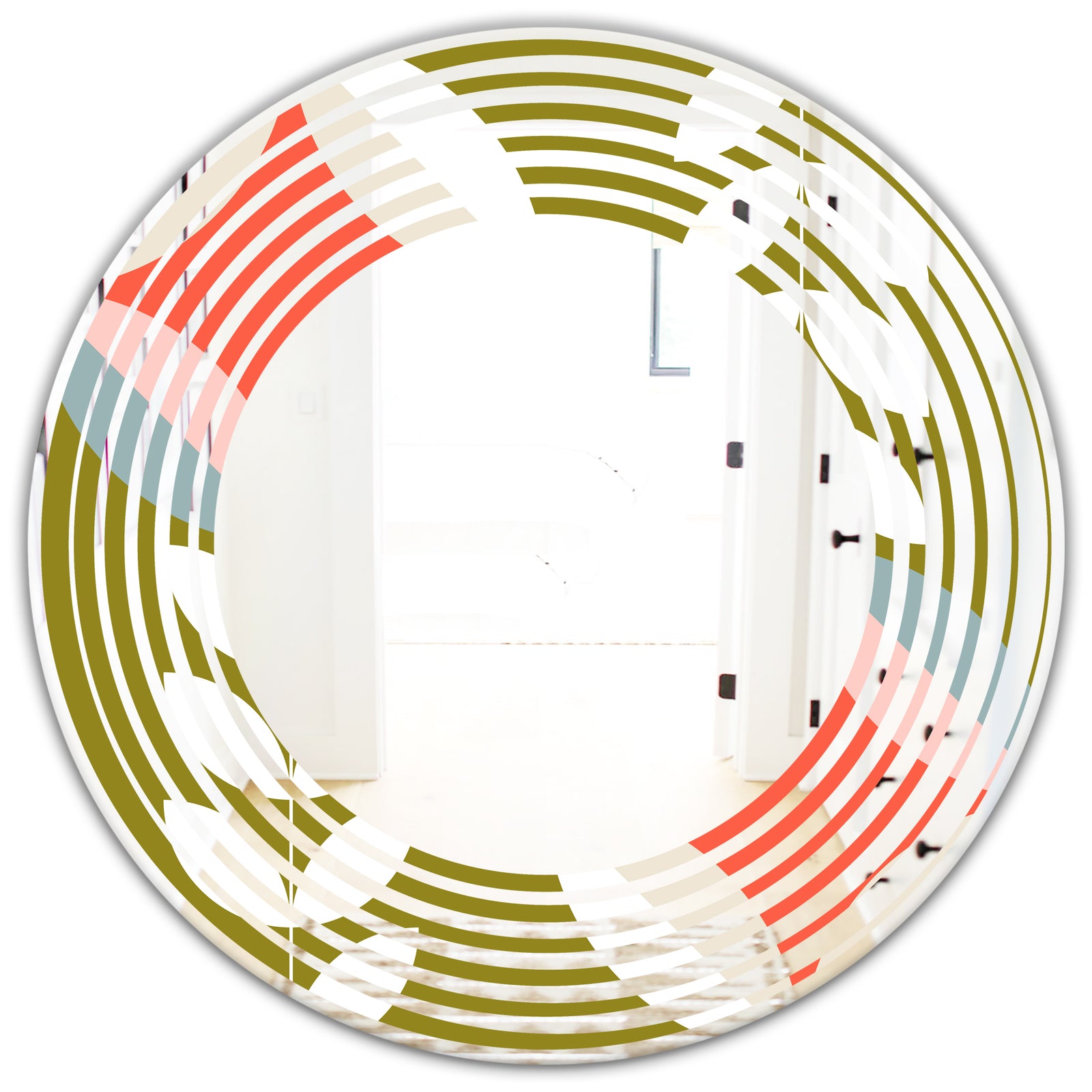 Retro Botanical Pattern I - Modern Round or Oval Wall Mirror - Wave