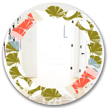 Retro Botanical Pattern I - Modern Round or Oval Wall Mirror - Leaves