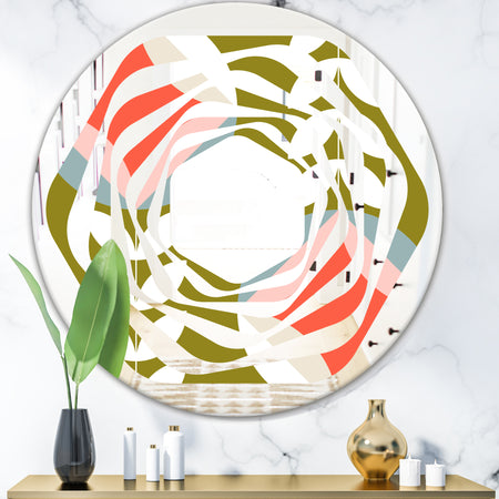 Retro Botanical Pattern I - Modern Round or Oval Wall Mirror - Whirl