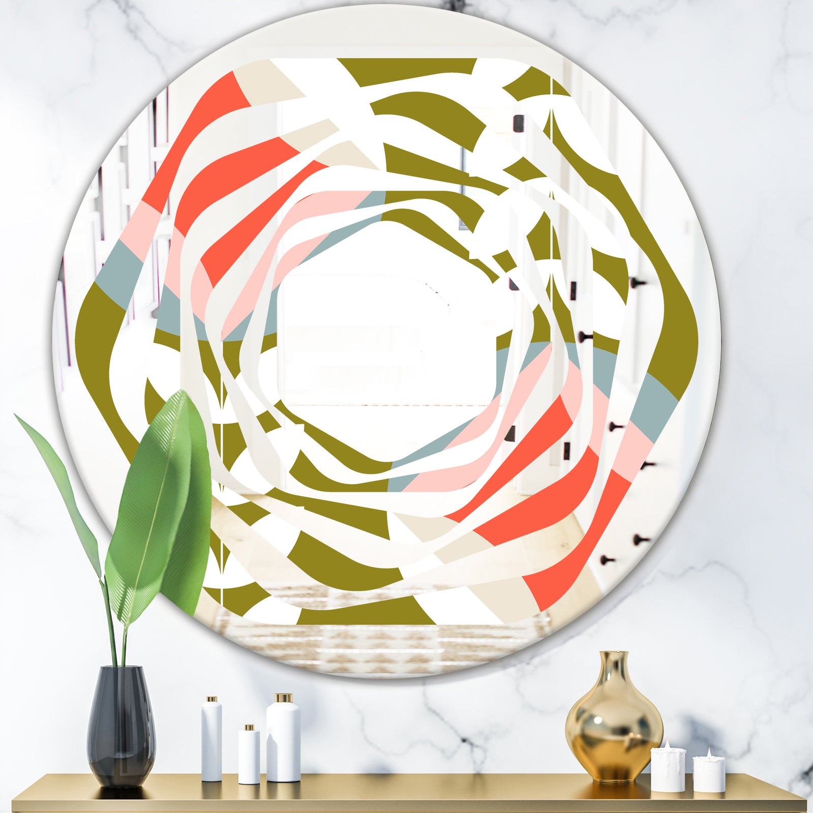 Retro Botanical Pattern I - Modern Round or Oval Wall Mirror - Whirl