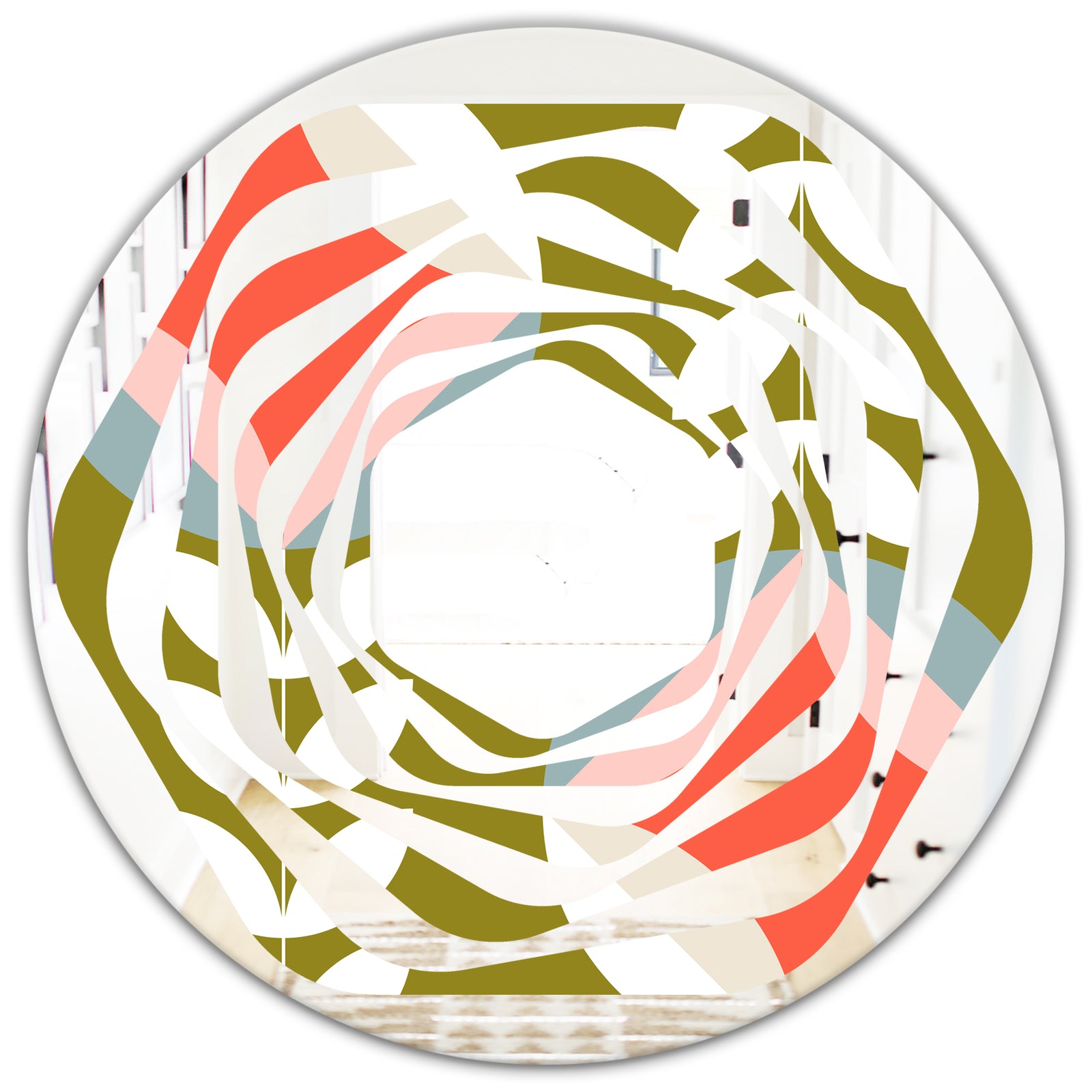Retro Botanical Pattern I - Modern Round or Oval Wall Mirror - Whirl