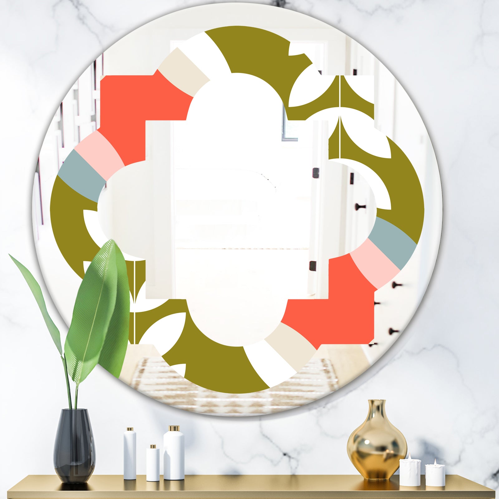 Retro Botanical Pattern I - Modern Round or Oval Wall Mirror - Quatrefoil