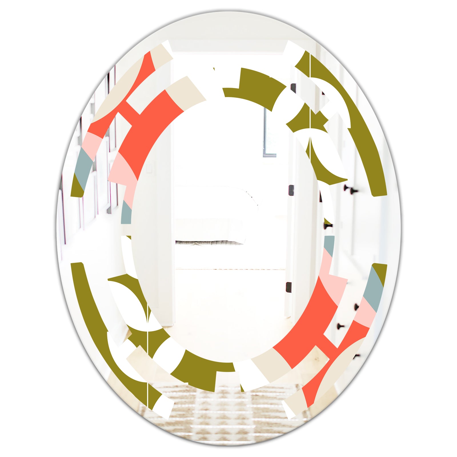 Retro Botanical Pattern I - Modern Round or Oval Wall Mirror - Space