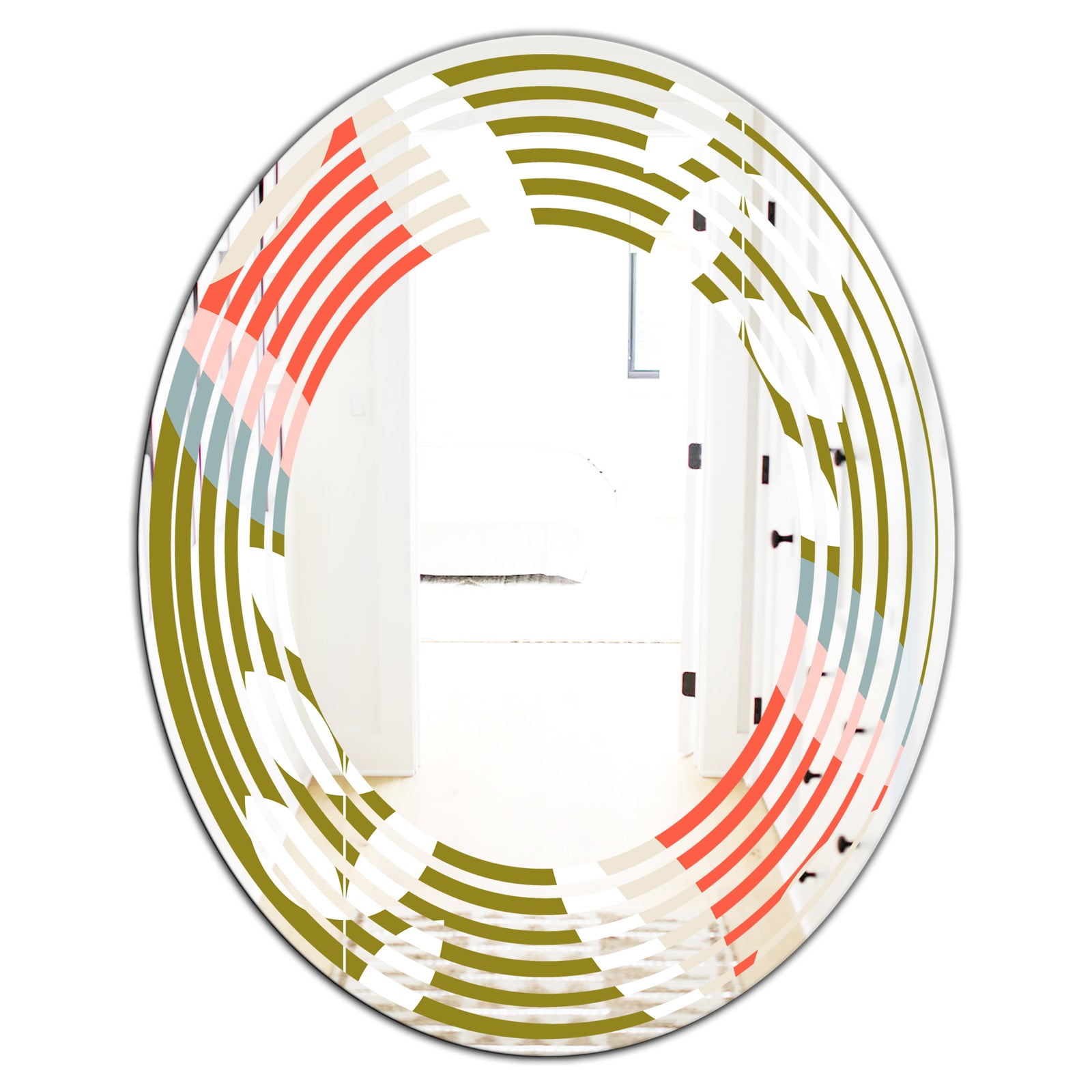 Retro Botanical Pattern I - Modern Round or Oval Wall Mirror - Wave