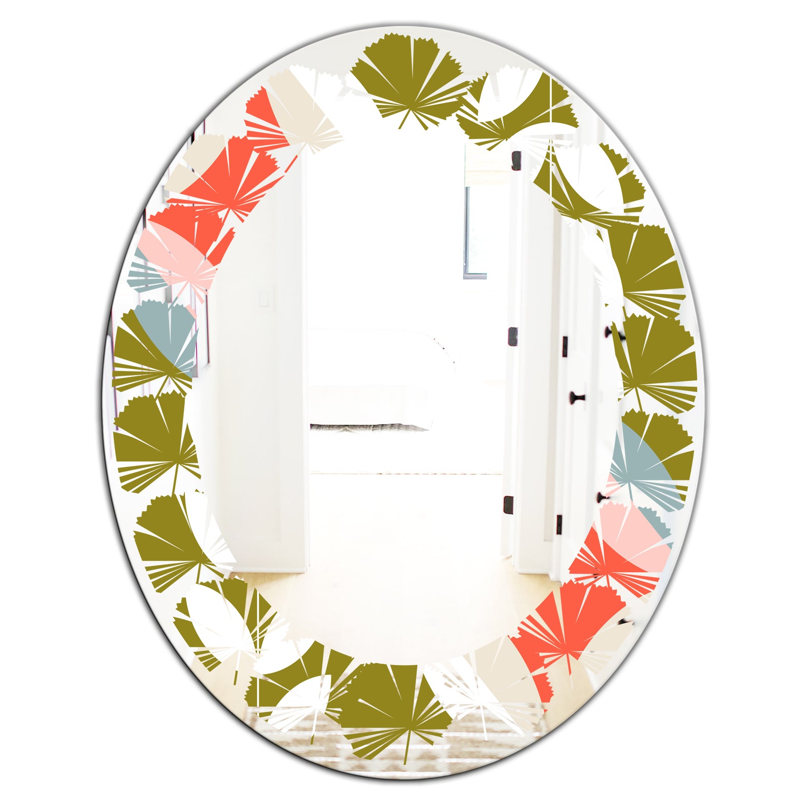 Retro Botanical Pattern I - Modern Round or Oval Wall Mirror - Leaves