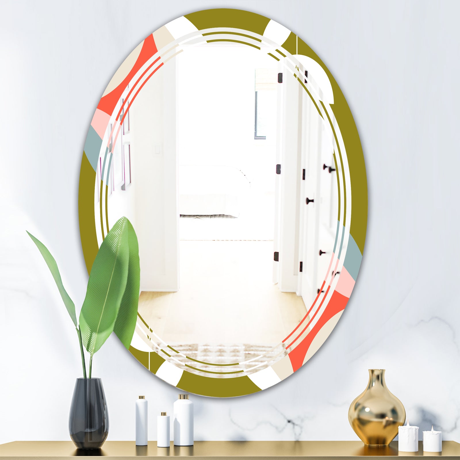 Retro Botanical Pattern I - Modern Round or Oval Wall Mirror - Triple C