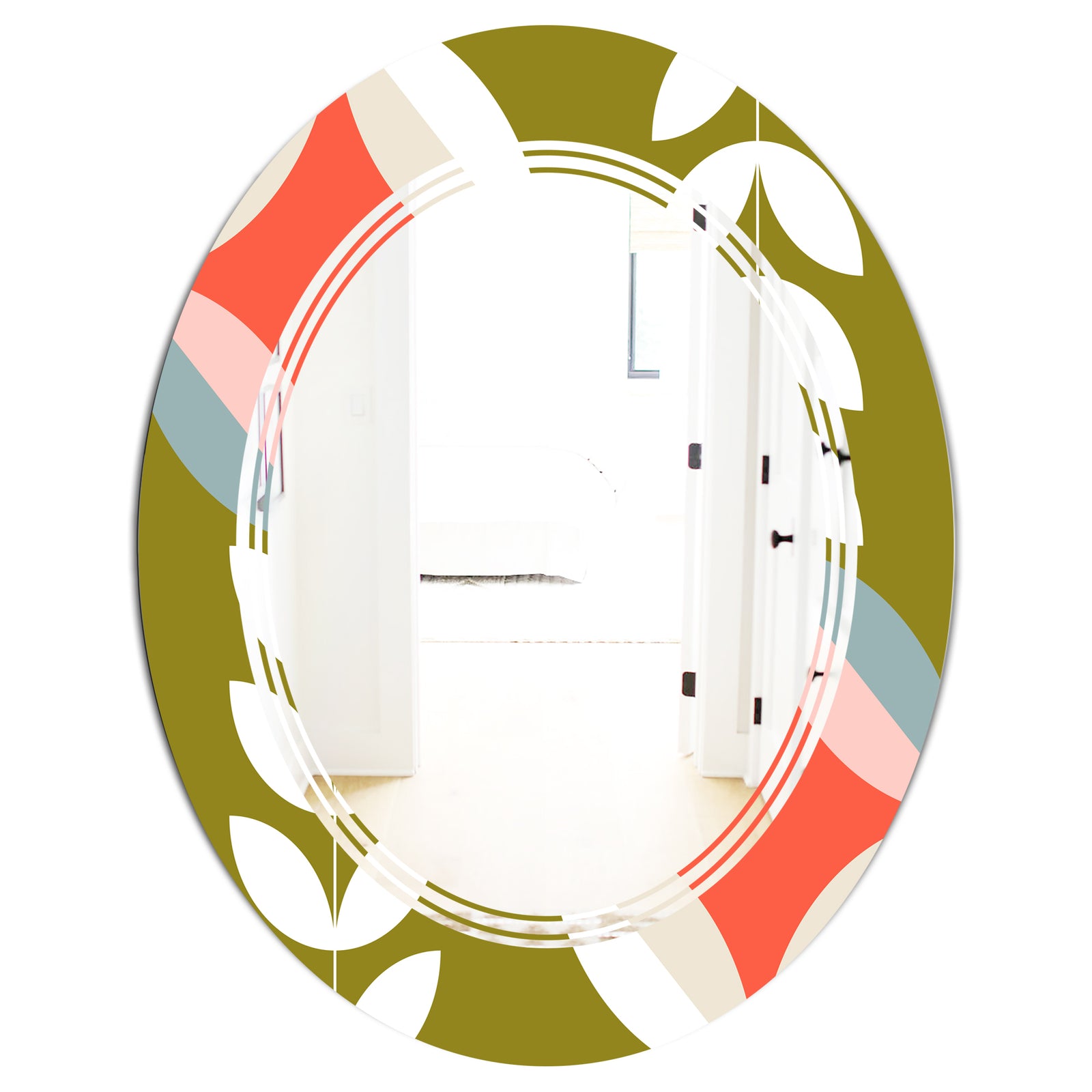 Retro Botanical Pattern I - Modern Round or Oval Wall Mirror - Triple C
