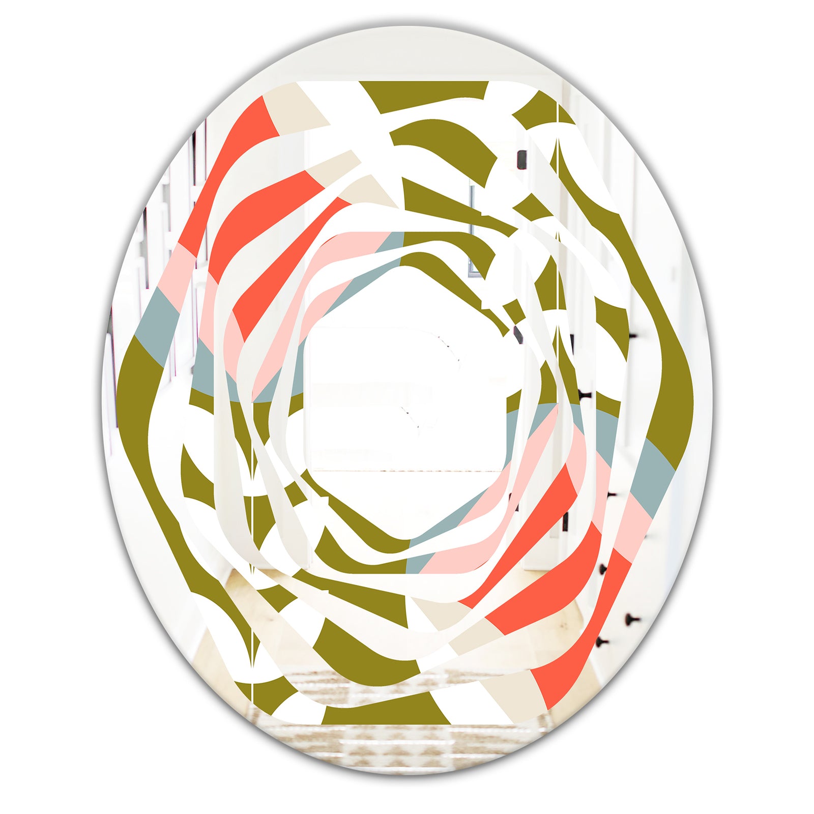 Retro Botanical Pattern I - Modern Round or Oval Wall Mirror - Whirl