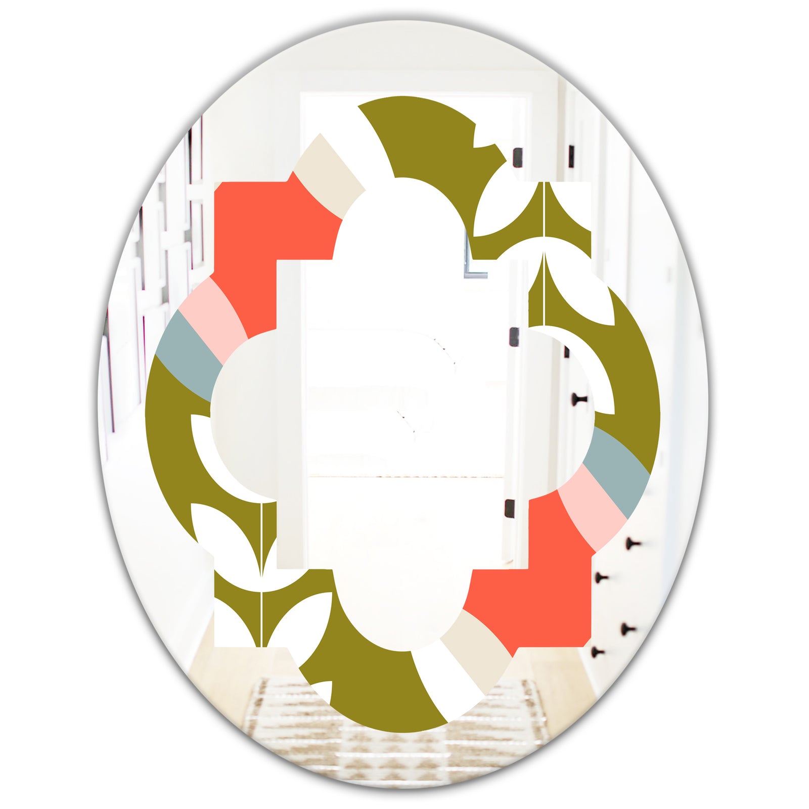 Retro Botanical Pattern I - Modern Round or Oval Wall Mirror - Quatrefoil