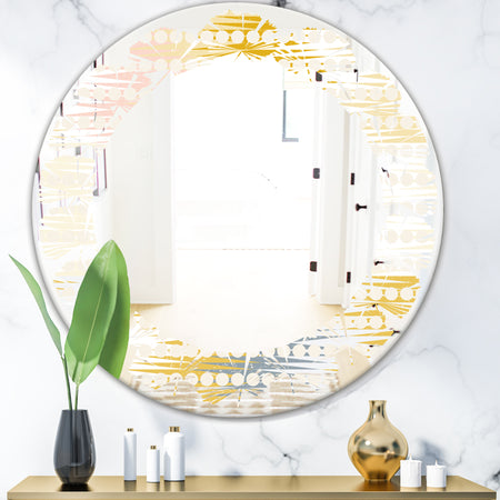 Retro Abstract Design VIII - Modern Round or Oval Wall Mirror - Leaves