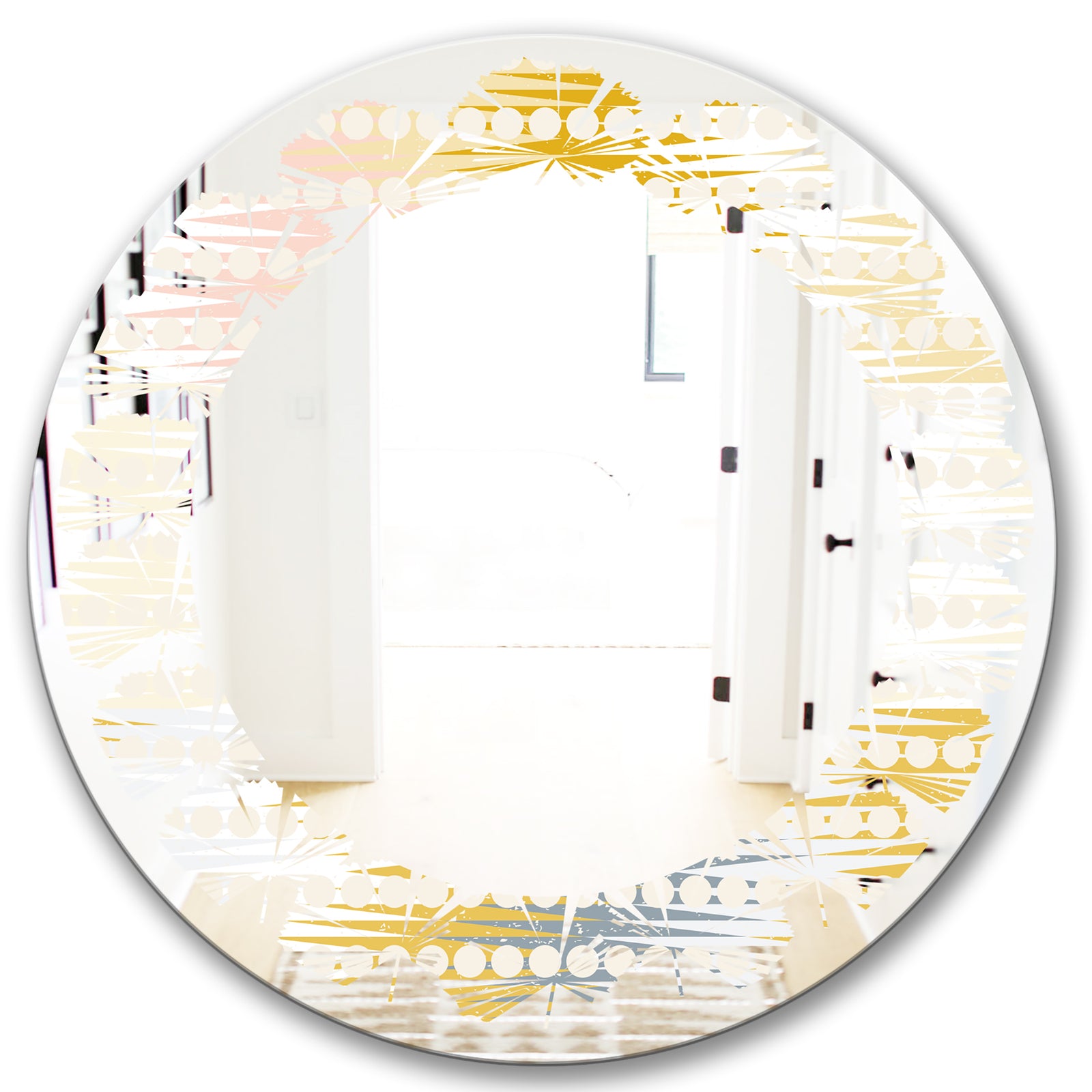 Retro Abstract Design VIII - Modern Round or Oval Wall Mirror - Leaves
