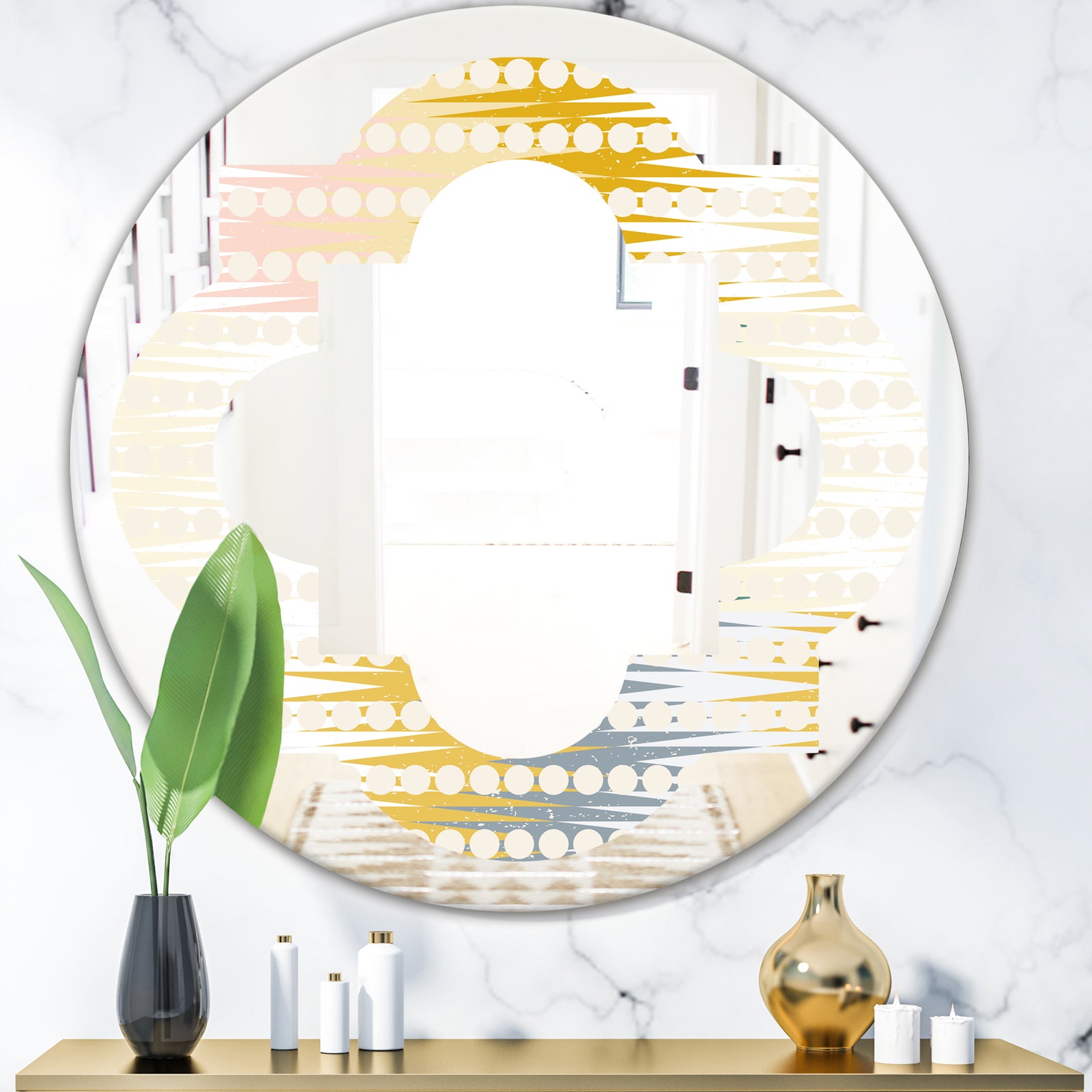 Retro Abstract Design VIII - Modern Round or Oval Wall Mirror - Quatrefoil